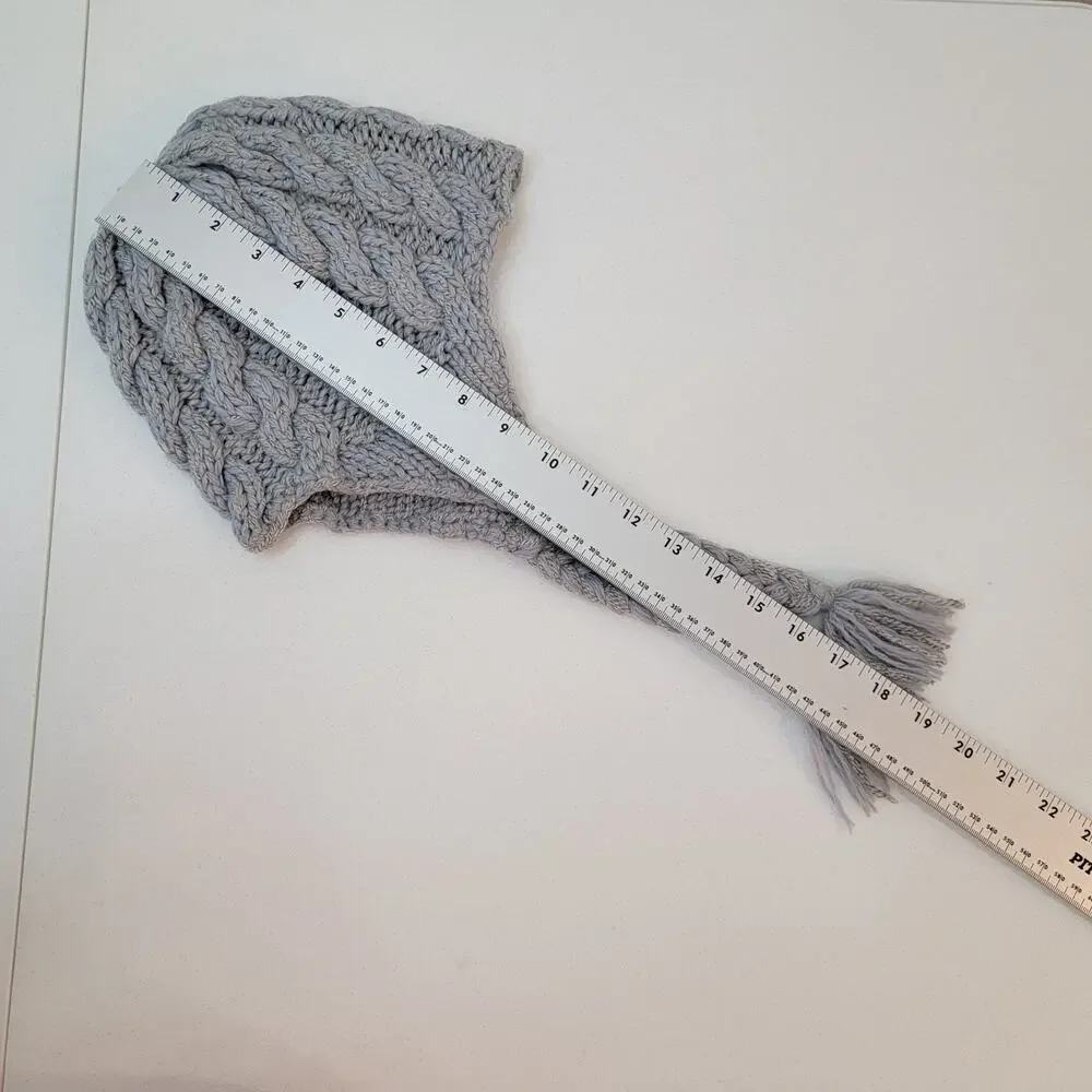 North Face A5 Unisex Cable Knit Beanie Hat Ear Flaps Tassels Wool Ski Gorpcore